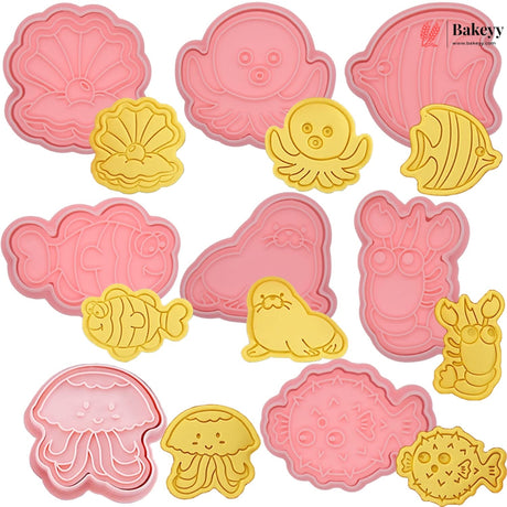 Sea Creatures Theme Cookie Cutter & Embosser | Set 8 Piece | Pack of 1