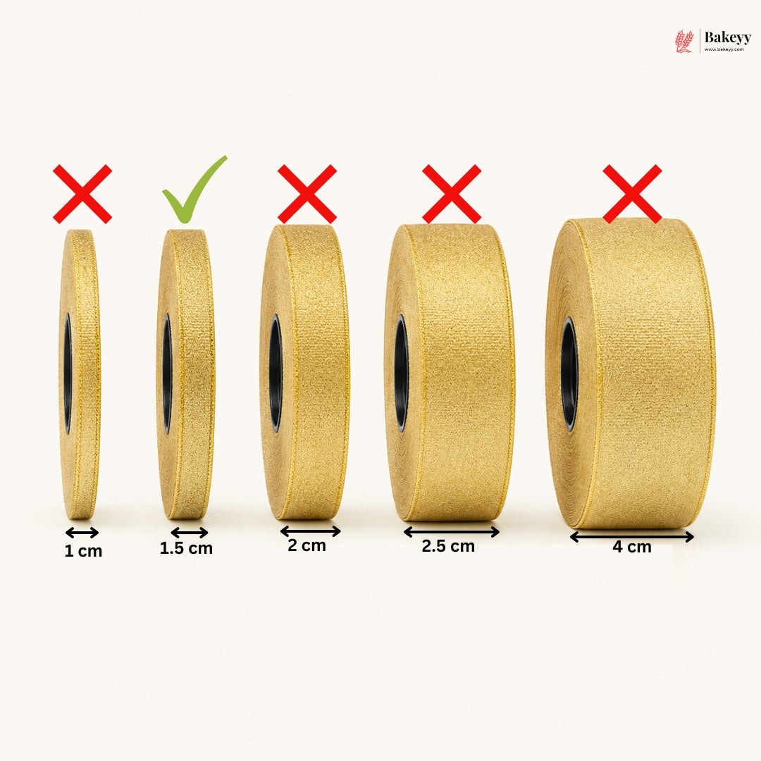 Five rolls of tape with different widths labeled, showing correct and incorrect measurements.
