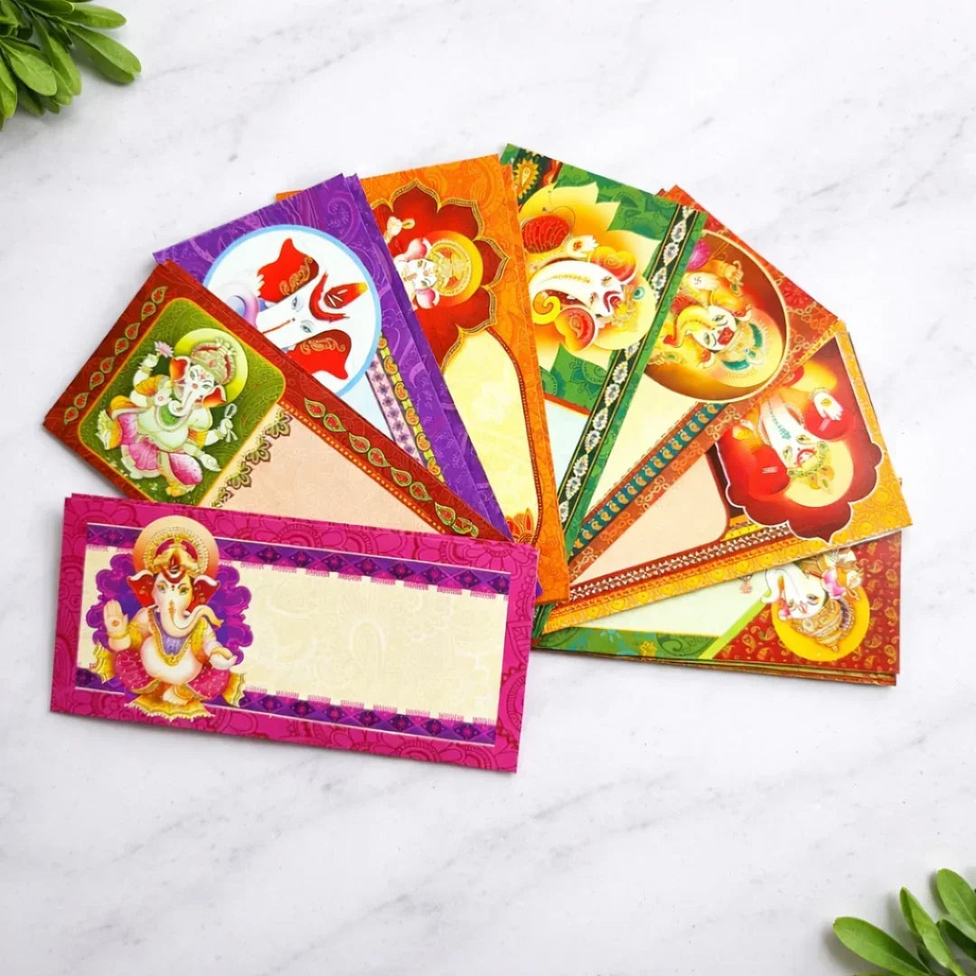 Shree Ganpati Shagun Envelopes | Traditional Cash & Gift Envelopes | Multiple Divine Designs | Pack of 25 - Bakeyy.com - India - Shree Ganpati Shagun Envelopes | Traditional Cash & Gift Envelopes | Multiple Divine Designs | Pack of 25 - Design 1 100.00