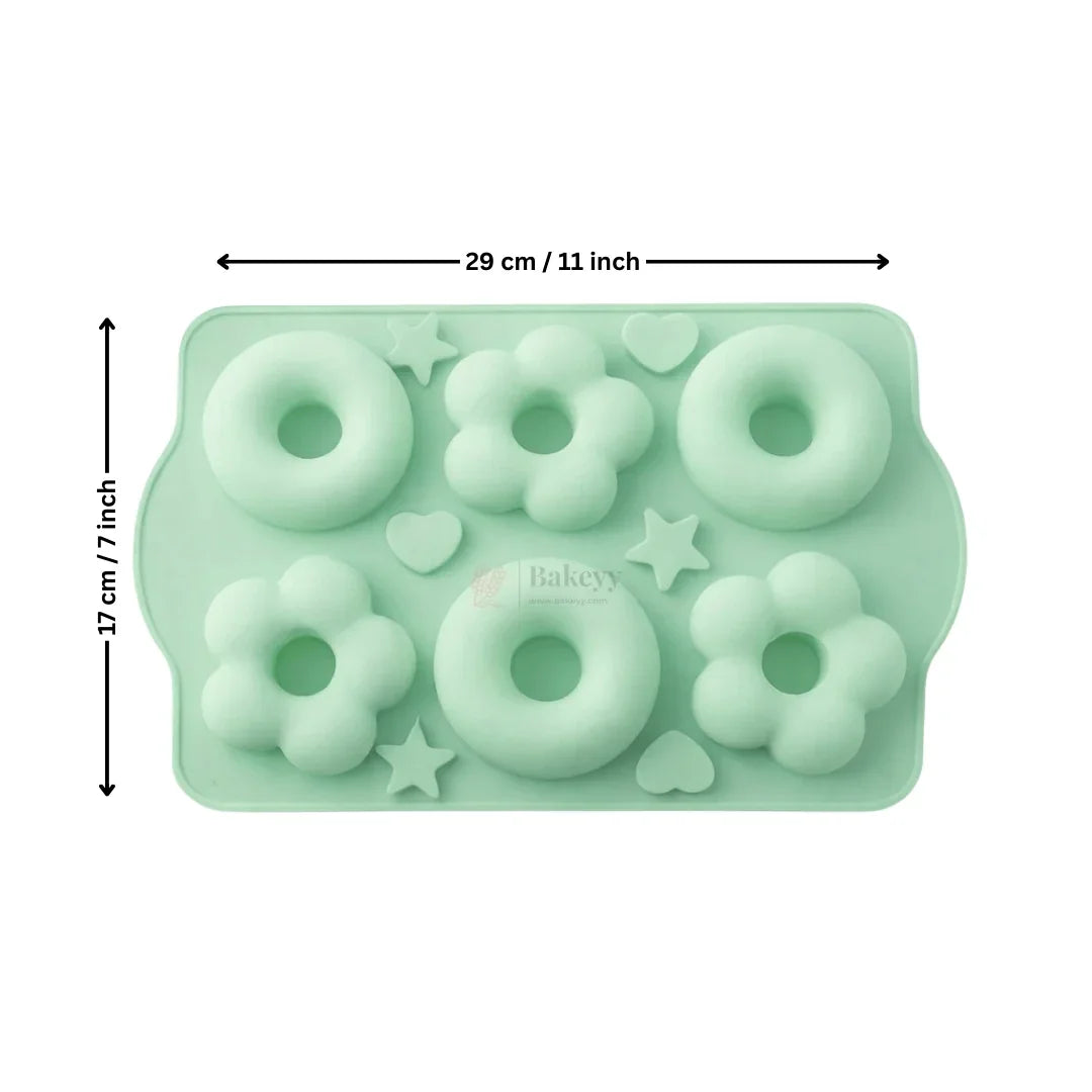 Silicone Donut & Flower Chocolate Mould Multi-Shape Star & Heart Dessert Mould | Pack of 1