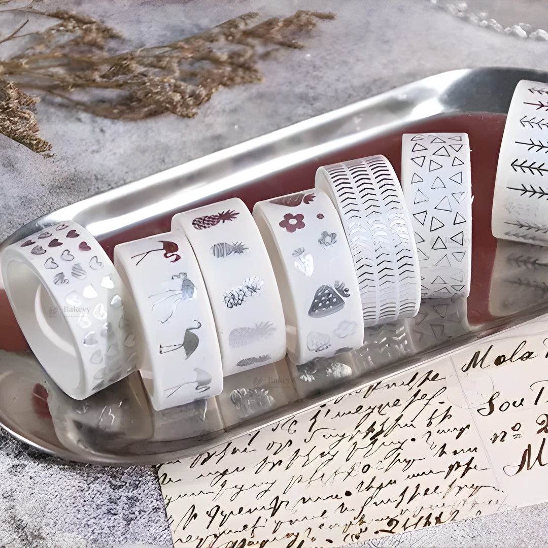 Silver Foil Decorative Washi Tape Set | Cake Decoration | 5 Pieces per Pack | Pack of 1