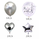 Silver Heart & Star Balloon Set | Party Decoration Combo | 14 pc Set | 1 Piece