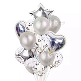 Silver Heart & Star Balloon Set | Party Decoration Combo | 14 pc Set | 1 Piece
