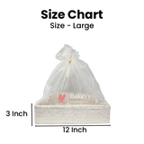 Silver Crystal Mesh Gifting Tray with Ivory Net Cover and Tassel Accents | Luxury Hamper for Special Occasions - Bakeyy.com - India - Silver Crystal Mesh Gifting Tray with Ivory Net Cover and Tassel Accents | Luxury Hamper for Special Occasions - Large - 12 Inches
