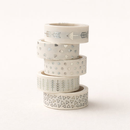 Silver Foil Decorative Washi Tape Set | Cake Decoration | 5 Pieces per Pack | Pack of 1