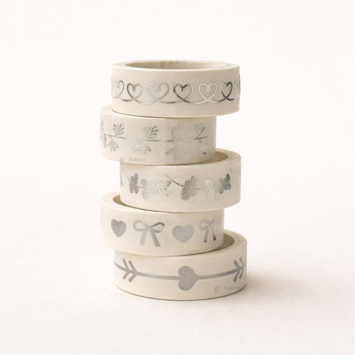 Silver Foil Decorative Washi Tape Set | Cake Decoration | 5 Pieces per Pack | Pack of 1