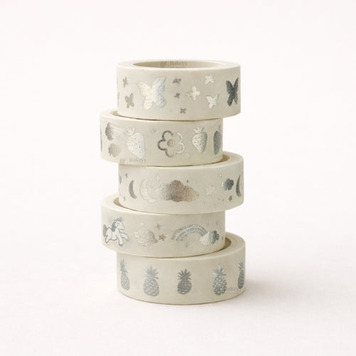 Silver Foil Decorative Washi Tape Set | Cake Decoration | 5 Pieces per Pack | Pack of 1