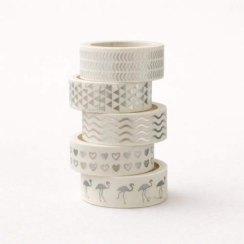 Silver Foil Decorative Washi Tape Set | Cake Decoration | 5 Pieces per Pack | Pack of 1