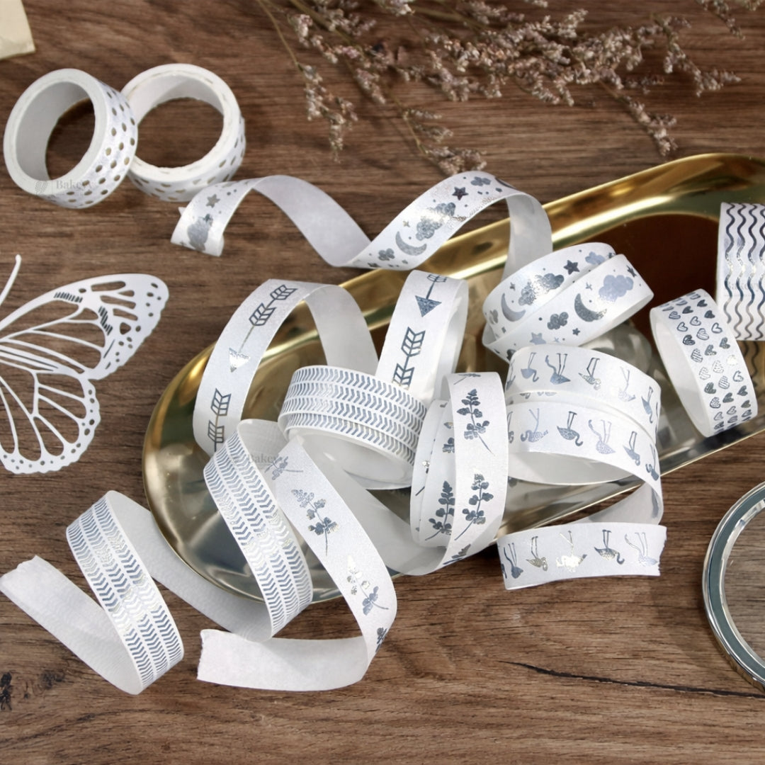 Silver Foil Decorative Washi Tape Set | Cake Decoration | 5 Pieces per Pack | Pack of 1
