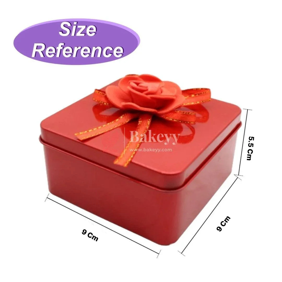 Size 3|Mixed Colours with Mixed Bow Designs Square Empty Decorative Tin Box |Pack of 8