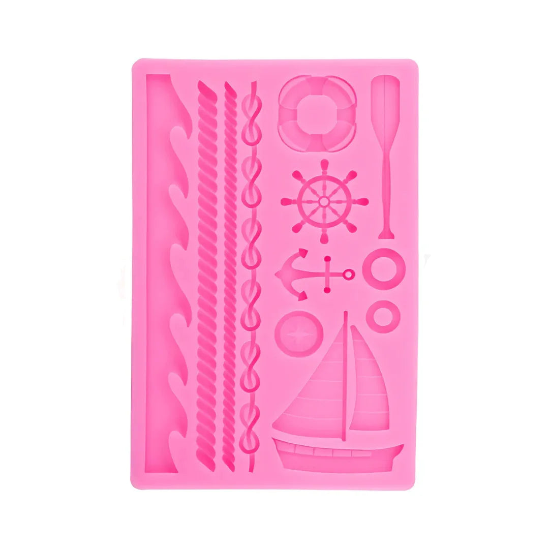 Marine-Themed Silicone Fondant Mould – 1 Piece | Boat, Anchor, Life Buoy & Ocean Cake Decor Mould