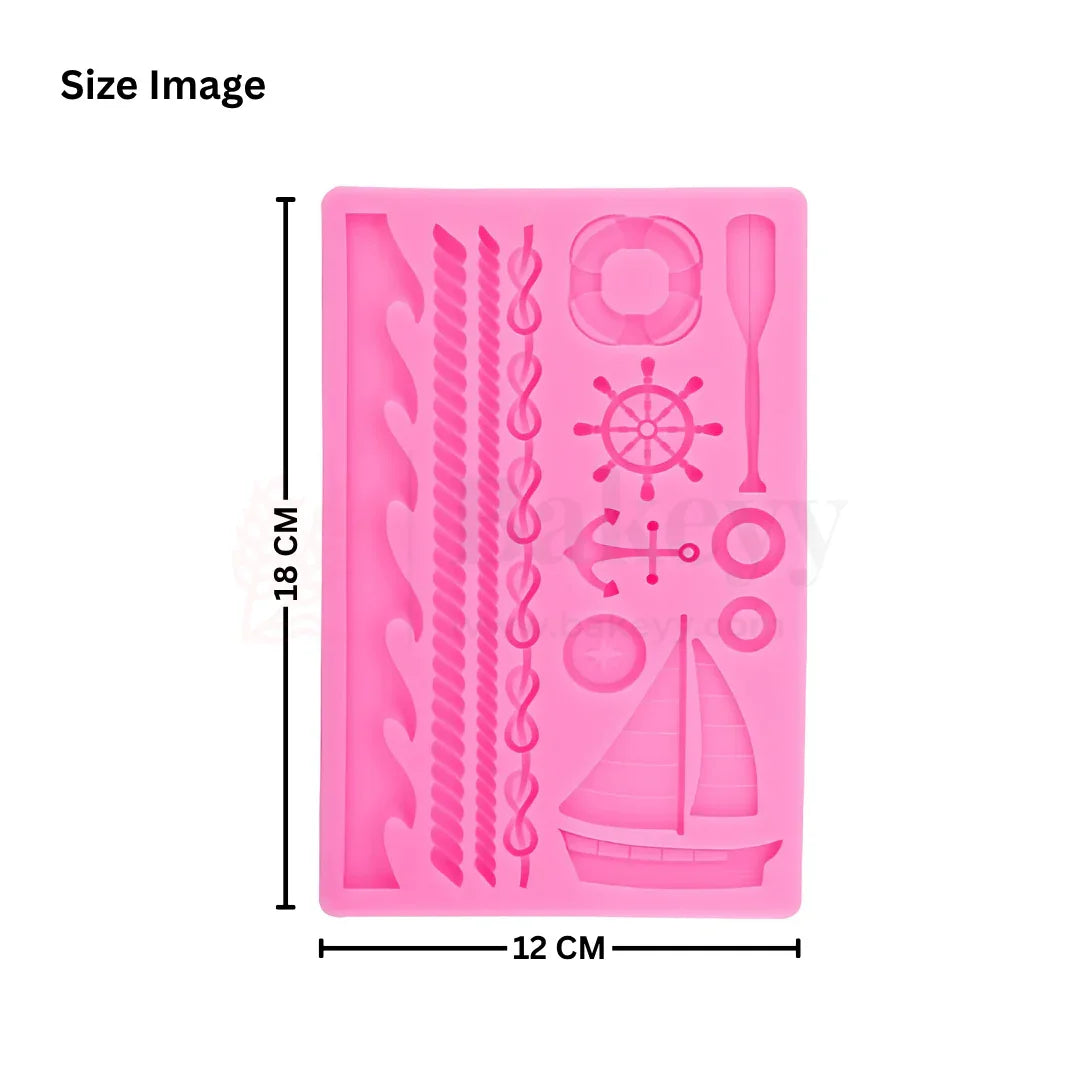 Marine-Themed Silicone Fondant Mould – 1 Piece | Boat, Anchor, Life Buoy & Ocean Cake Decor Mould