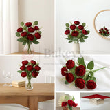 Artificial Dark Red Rose Flower Bouquet - 40cm | Elegant Faux Floral Bunch for Home Decor, Vase Styling & Events - Pack of 1