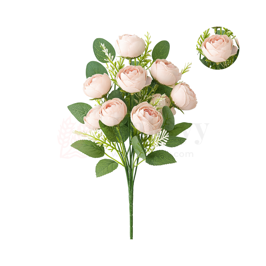 Artificial Light Peach Rose Flower Bouquet - 40cm | Elegant Faux Floral Bunch for Home Decor, Vase Styling & Events - Pack of 1