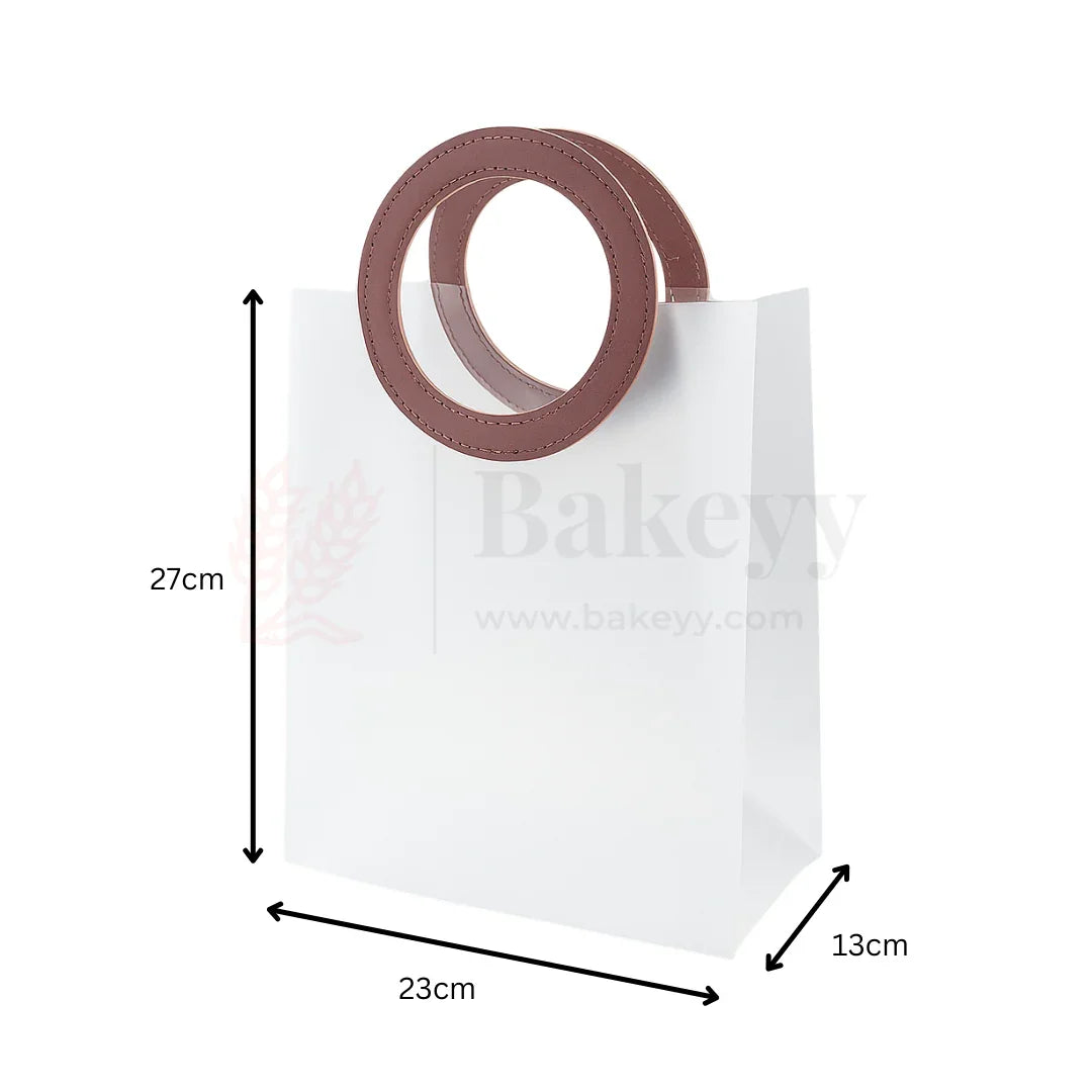 23x13x27cm | Premium Transparent Gift Bags with Handle | Leather Style Maroon Colour Handles | Pack of 12 - Bakeyy.com - India - 23x13x27cm | Premium Transparent Gift Bags with Handle | Leather Style Maroon Colour Handles | Pack of 12 - Default Title