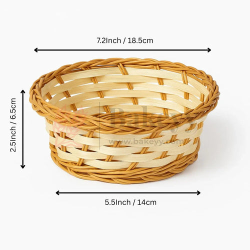 Round Handwoven Wicker Basket | Elegant & Durable Storage Solution | 1 Piece - Bakeyy.com - India - Round Handwoven Wicker Basket | Elegant & Durable Storage Solution | 1 Piece - Medium
