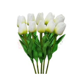 Tulip Flower Sticks | White with Green Shade | Artificial Floral Stems for Decoration Real Touch Feel - 10 Pieces