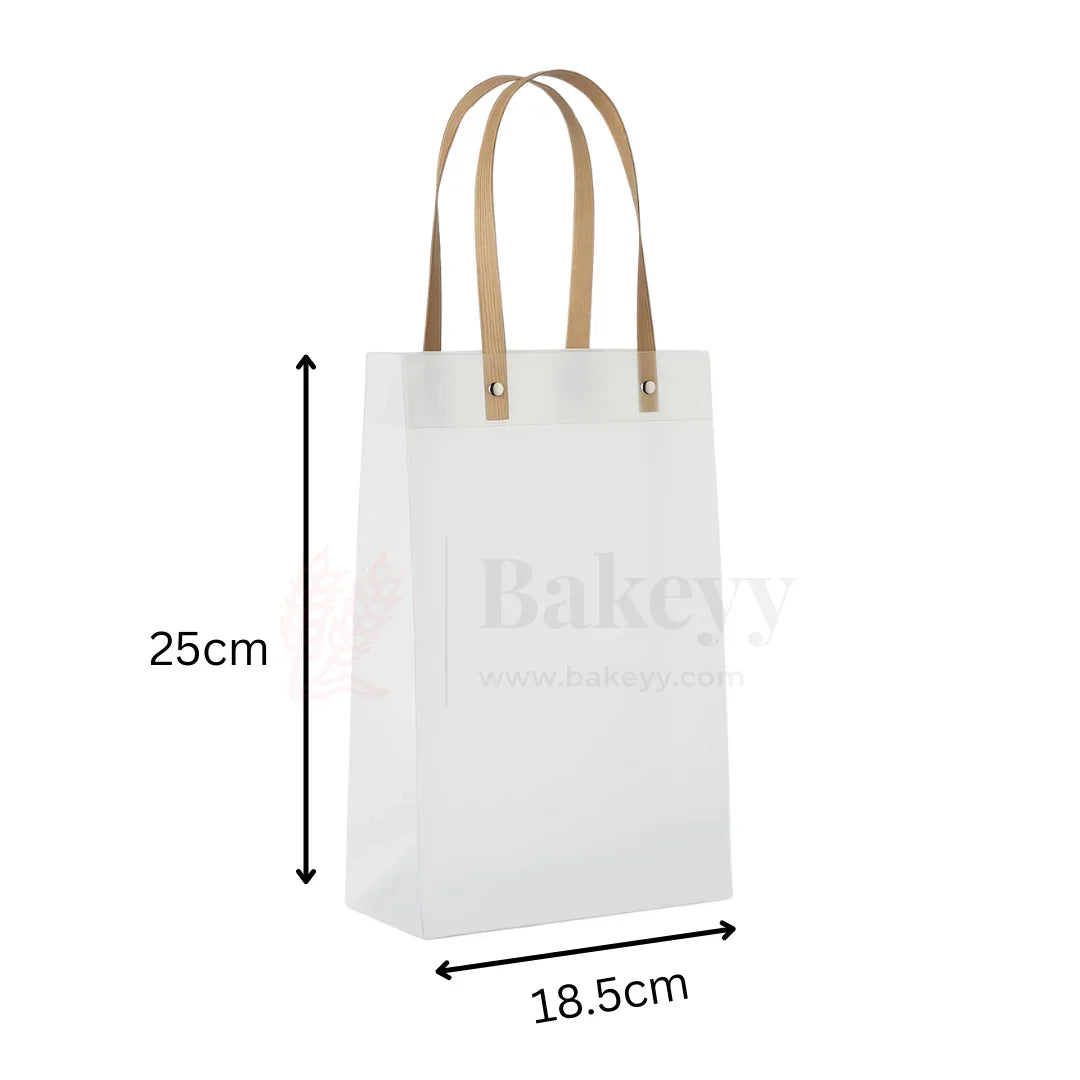 18.5x8x25cm | Frosted Matte Gift Bag with Wood-Textured Handles | Translucent PVC Party Favor & Retail Packaging | Pack Of 12 - Bakeyy.com - India - 18.5x8x25cm | Frosted Matte Gift Bag with Wood-Textured Handles | Translucent PVC Party Favor & Retail Packaging | Pack Of 12 - Default Title