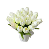 Tulip Flower Sticks | White with Green Shade | Artificial Floral Stems for Decoration Real Touch Feel - 10 Pieces
