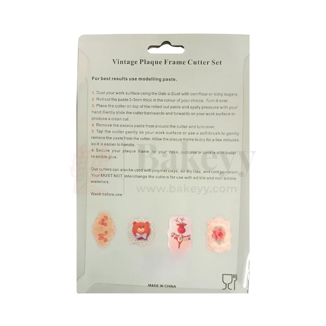 Vintage Plaque Frame Cookie Cutter Set – 4 Pcs | Fondant & Biscuit Cutter for Decorating