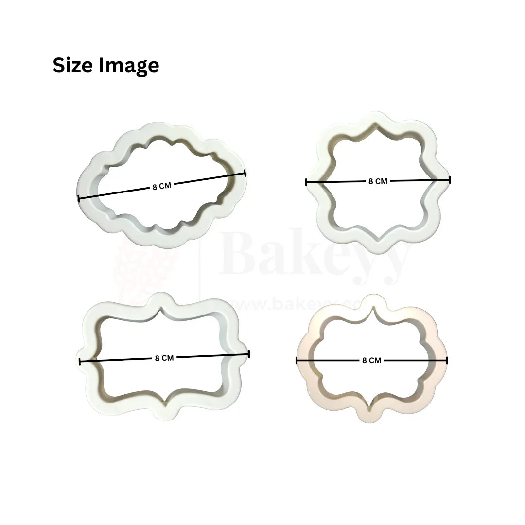 Vintage Plaque Frame Cookie Cutter Set – 4 Pcs | Fondant & Biscuit Cutter for Decorating