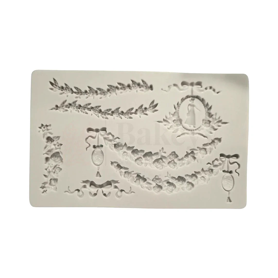 119 | Victorian Floral & Garland Silicone Mould |  Multi-Pattern Vintage Lace Design - 1 Piece