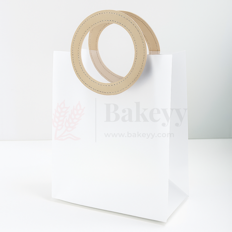23x13x27cm | Premium Transparent Gift Bags with Handle | Leather Style Beige Colour Handles | Pack of 12 - Bakeyy.com - India - 23x13x27cm | Premium Transparent Gift Bags with Handle | Leather Style Beige Colour Handles | Pack of 12 - Default Title