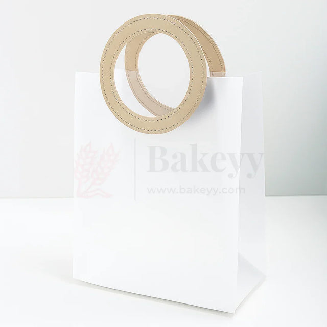 23x13x27cm | Premium Transparent Gift Bags with Handle | Leather Style Beige Colour Handles | Pack of 12 - Bakeyy.com - India - 23x13x27cm | Premium Transparent Gift Bags with Handle | Leather Style Beige Colour Handles | Pack of 12 - Default Title