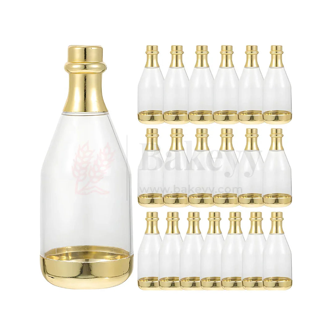 Mini Champagne Design Storage Bottles – Pack of 12 | Clear Plastic Bottles with Cap for Return Gifts, Storage & DIY Crafts