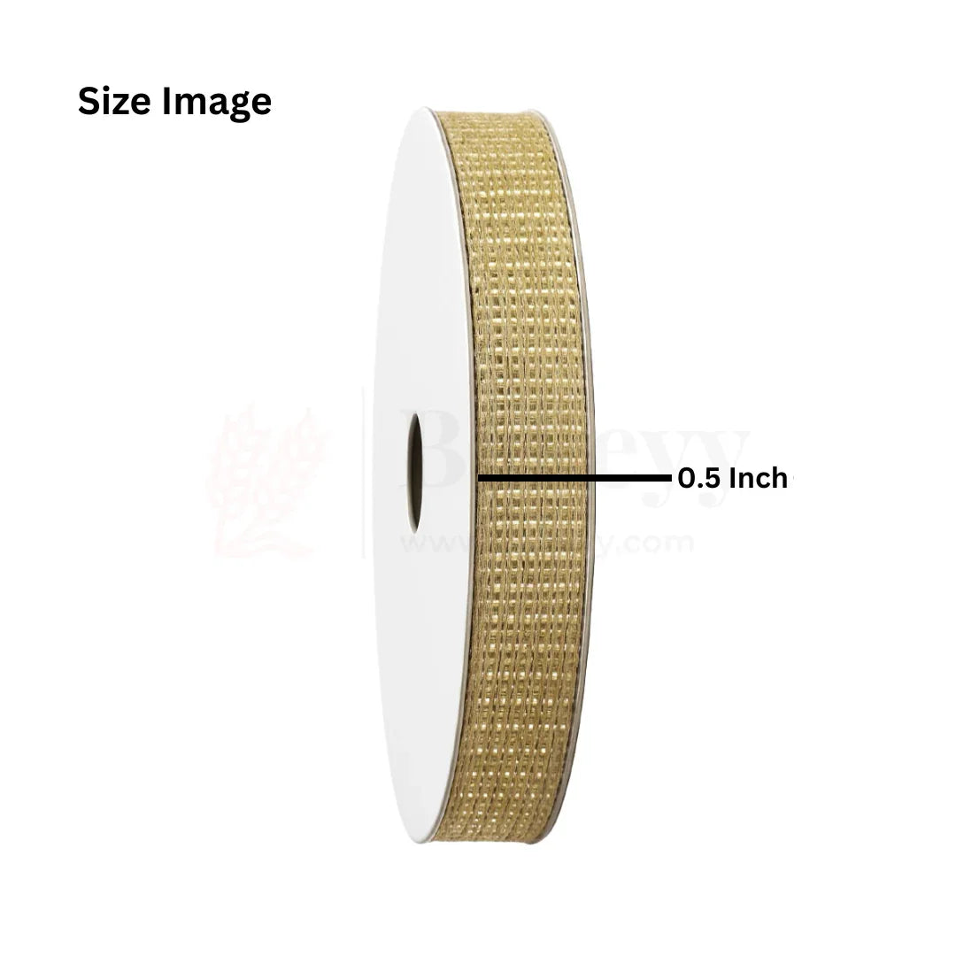 10431 | 0.5 Inch |18 Mtr - Metallic Beige Jute Ribbon Burlap Roll
