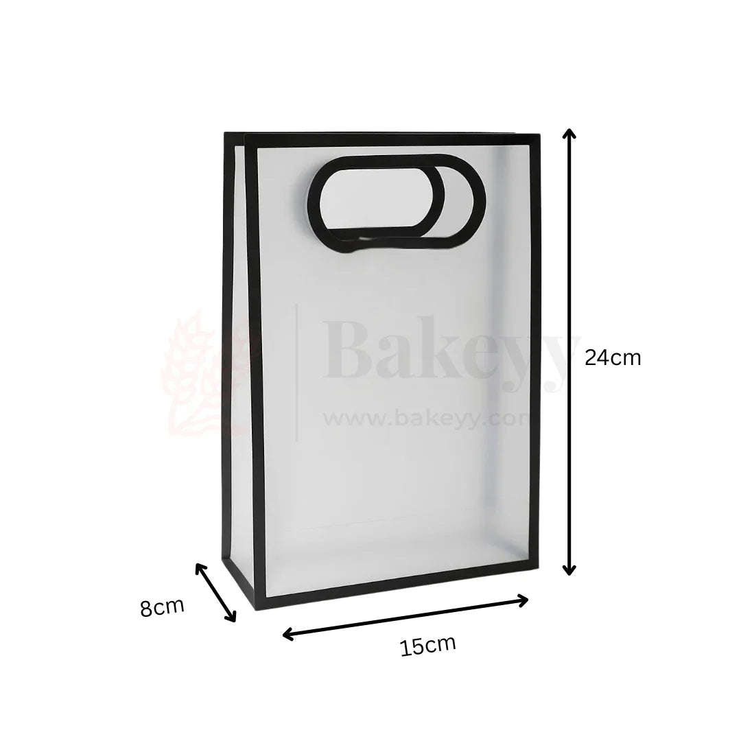 15x8x24cm | Transparent Gift Bag – Black | Die‑Cut Handle, Waterproof & Stylish Packaging | Pack Of 12 - Bakeyy.com - India - 15x8x24cm | Transparent Gift Bag – Black | Die‑Cut Handle, Waterproof & Stylish Packaging | Pack Of 12 - Default Title