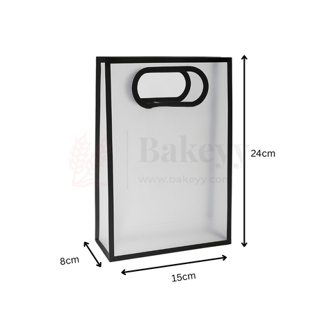 15x8x24cm | Transparent Gift Bag – Black | Die‑Cut Handle, Waterproof & Stylish Packaging | Pack Of 12 - Bakeyy.com - India - 15x8x24cm | Transparent Gift Bag – Black | Die‑Cut Handle, Waterproof & Stylish Packaging | Pack Of 12 - Default Title