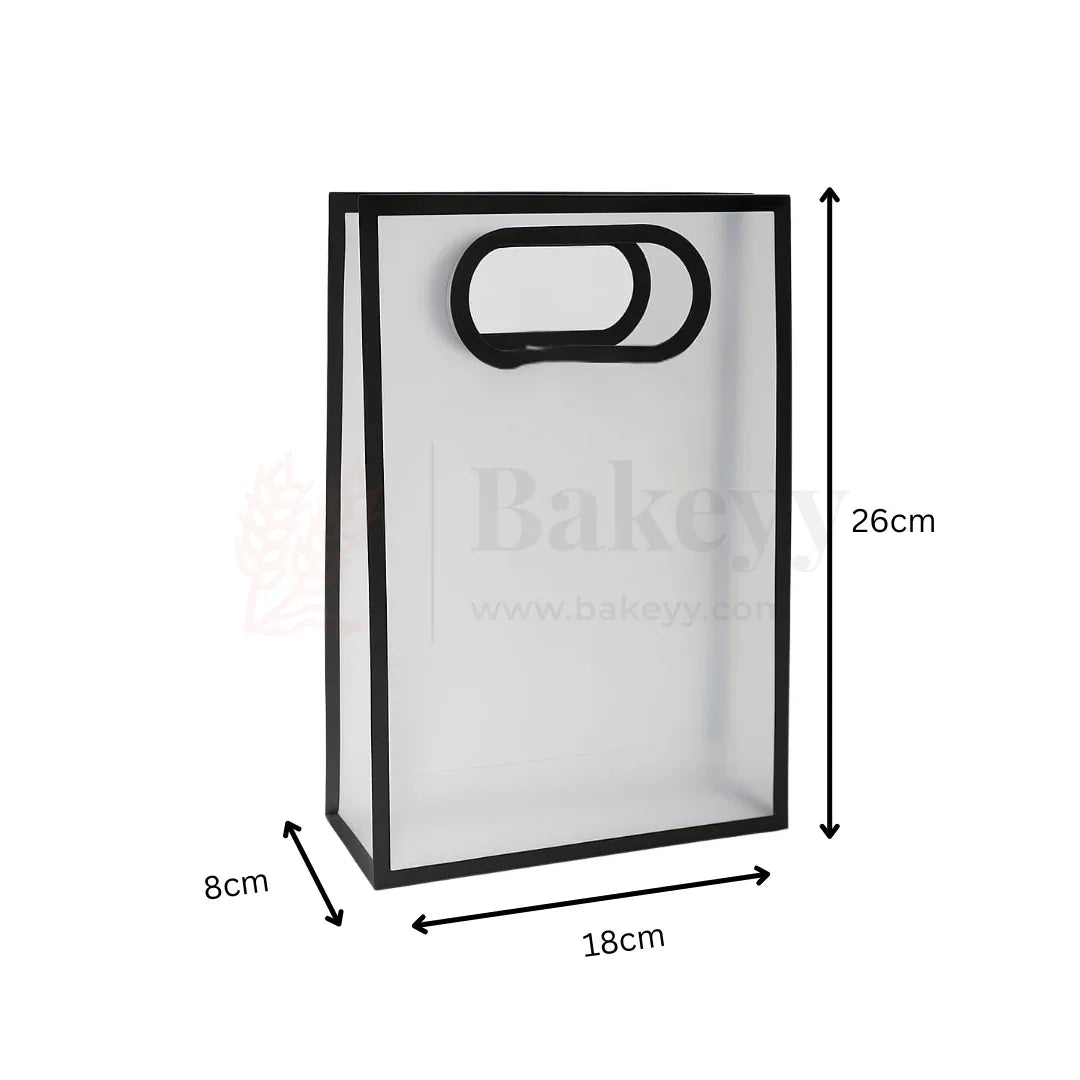 18x8x26cm | Transparent Gift Bag – Black | Die‑Cut Handle, Waterproof & Stylish Packaging | Pack Of 12 - Bakeyy.com - India - 18x8x26cm | Transparent Gift Bag – Black | Die‑Cut Handle, Waterproof & Stylish Packaging | Pack Of 12 - Default Title
