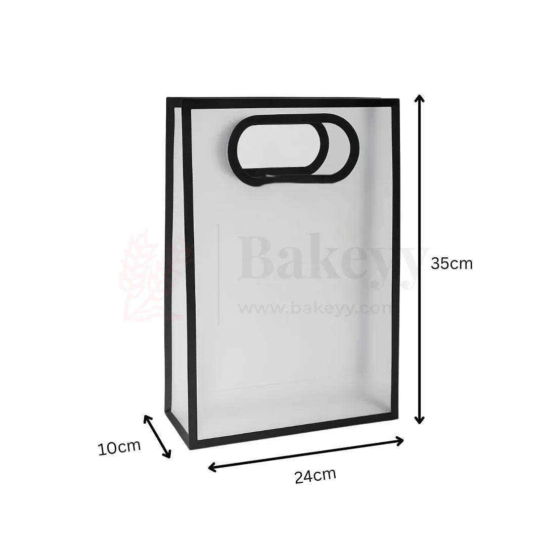 24x10x35cm | Transparent Gift Bag – Black | Die‑Cut Handle, Waterproof & Stylish Packaging | Pack Of 12 - Bakeyy.com - India - 24x10x35cm | Transparent Gift Bag – Black | Die‑Cut Handle, Waterproof & Stylish Packaging | Pack Of 12 - Default Title