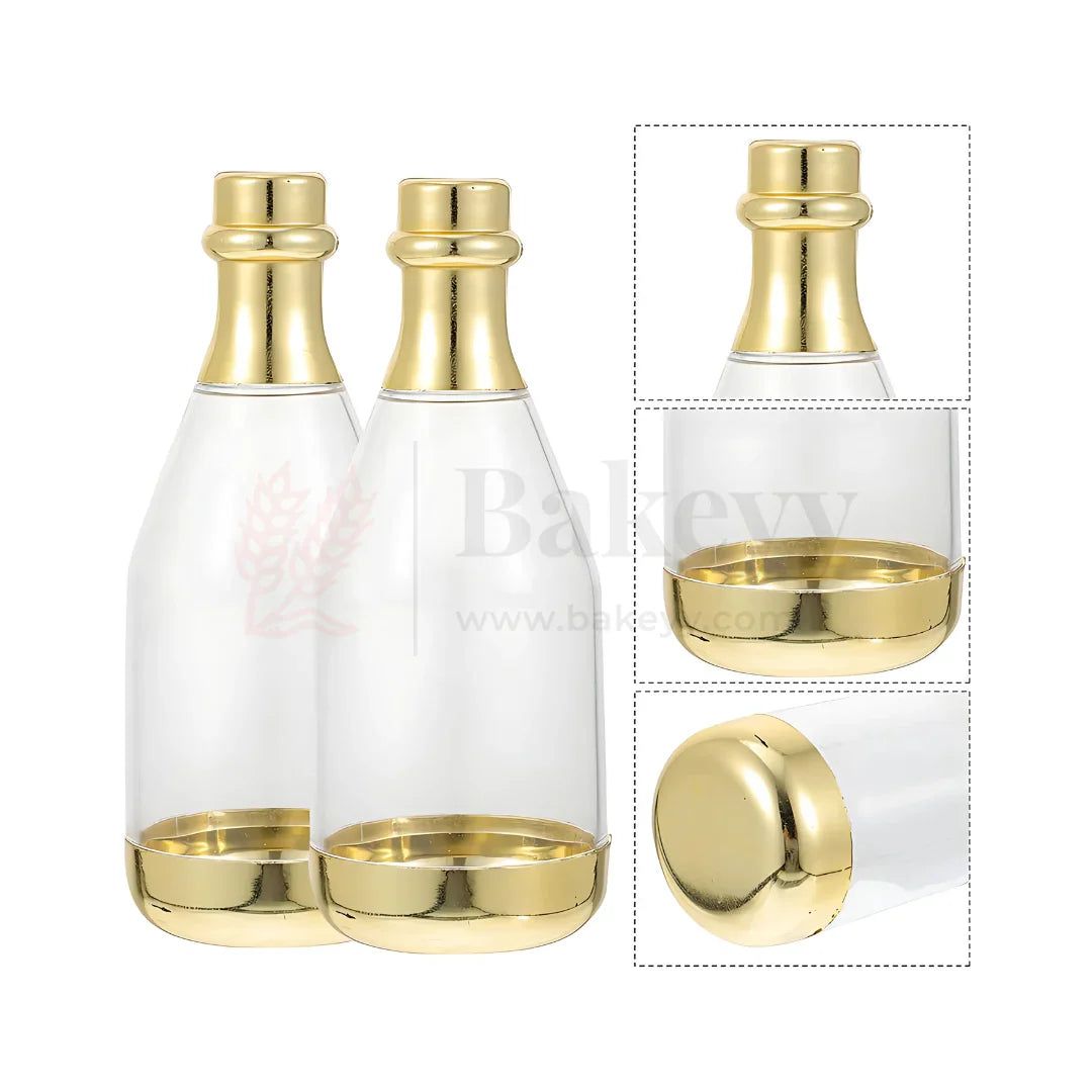 Mini Champagne Design Storage Bottles – Pack of 12 | Clear Plastic Bottles with Cap for Return Gifts, Storage & DIY Crafts