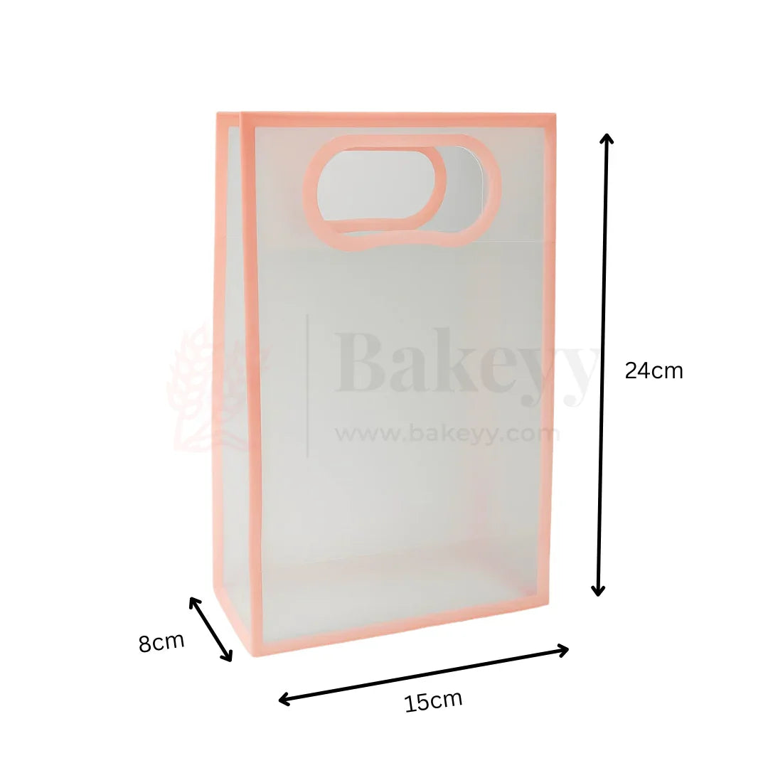 15x8x24cm | Transparent Gift Bag - Pink | Die‑Cut Handle, Waterproof & Stylish Packaging | Pack Of 12 - Bakeyy.com - India - 15x8x24cm | Transparent Gift Bag - Pink | Die‑Cut Handle, Waterproof & Stylish Packaging | Pack Of 12 - Default Title