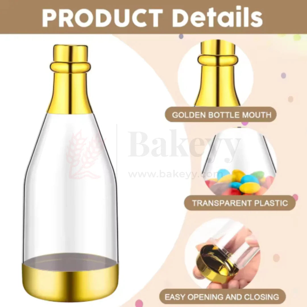 Mini Champagne Design Storage Bottles – Pack of 12 | Clear Plastic Bottles with Cap for Return Gifts, Storage & DIY Crafts