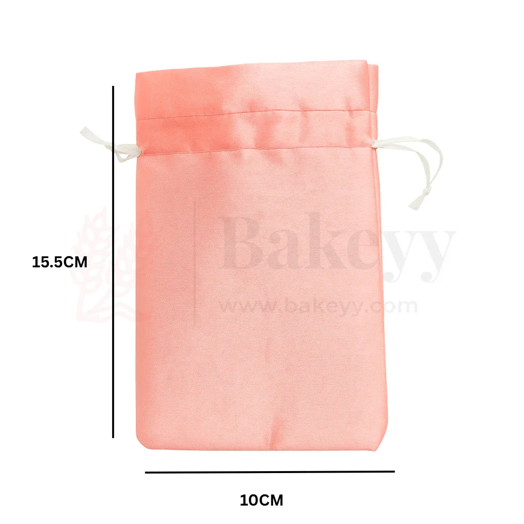 10x14cm | Peach Colour Satin Potli Bag | Pack of 25
