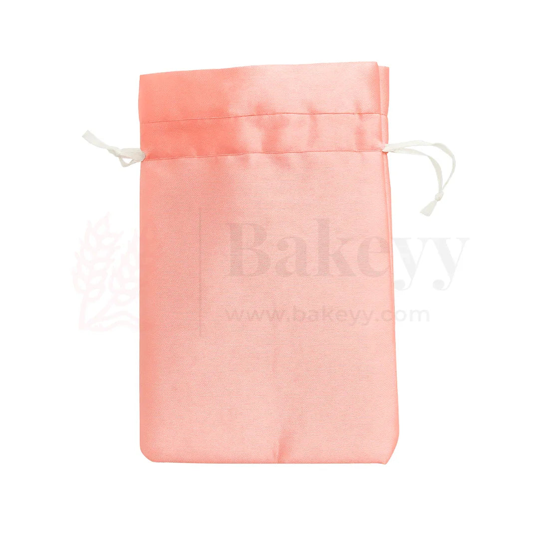 10x14cm | Peach Colour Satin Potli Bag | Pack of 25