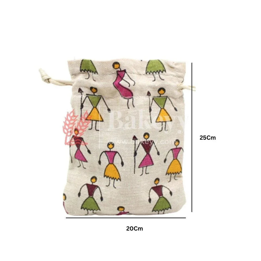20x25  CM | Original Printed | Printed Potli Jute Bag (Mixed Designs) | Gift Return Gifts Bags |  Drawstring Bags | Pack Of 10