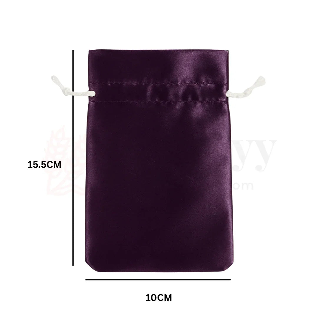 10x15.5cm | Premium Satin Potli Bag | Dark Purple Colour | Elegant White Drawstring Gift Pouch for Wedding Favors, Jewelry & Festive Occasions | Pack of 25