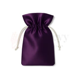 10x15.5cm | Premium Satin Potli Bag | Dark Purple Colour | Elegant White Drawstring Gift Pouch for Wedding Favors, Jewelry & Festive Occasions | Pack of 25