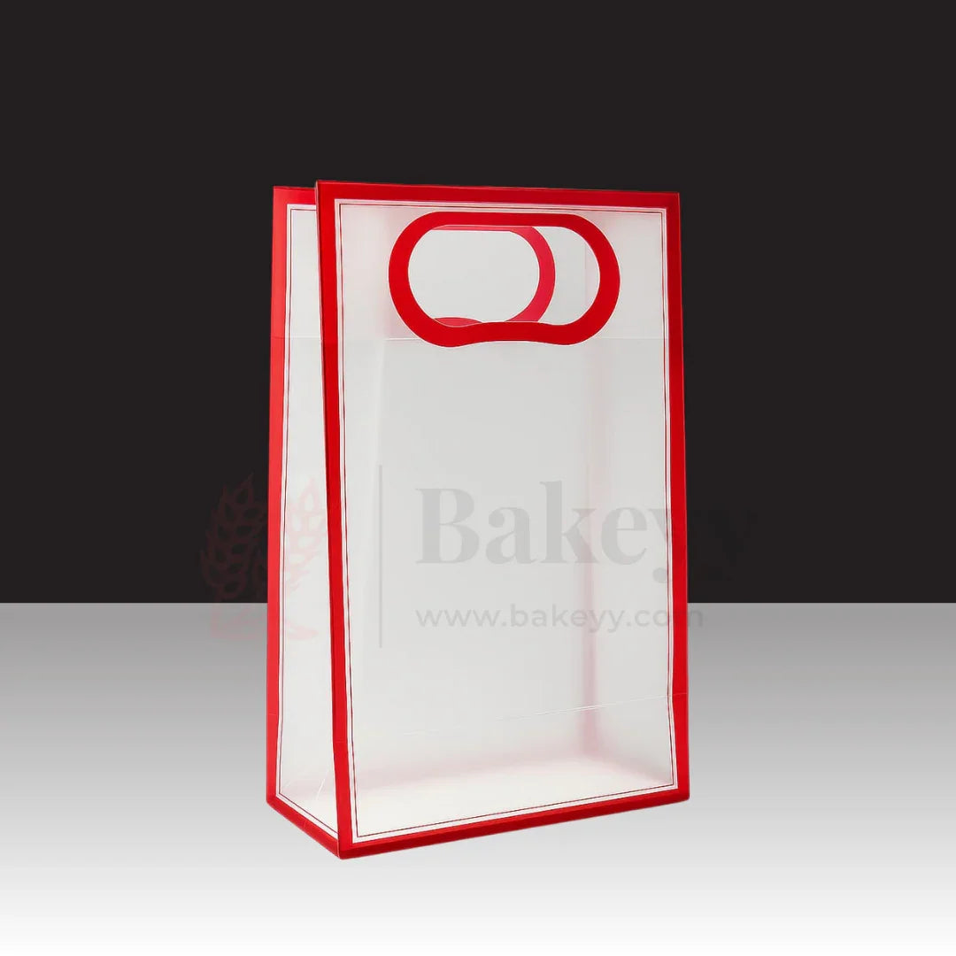 15x8x24cm | Transparent Gift Bag - Maroon | Die‑Cut Handle, Waterproof & Stylish Packaging | Pack Of 12 - Bakeyy.com - India - 15x8x24cm | Transparent Gift Bag - Maroon | Die‑Cut Handle, Waterproof & Stylish Packaging | Pack Of 12 - Default Title