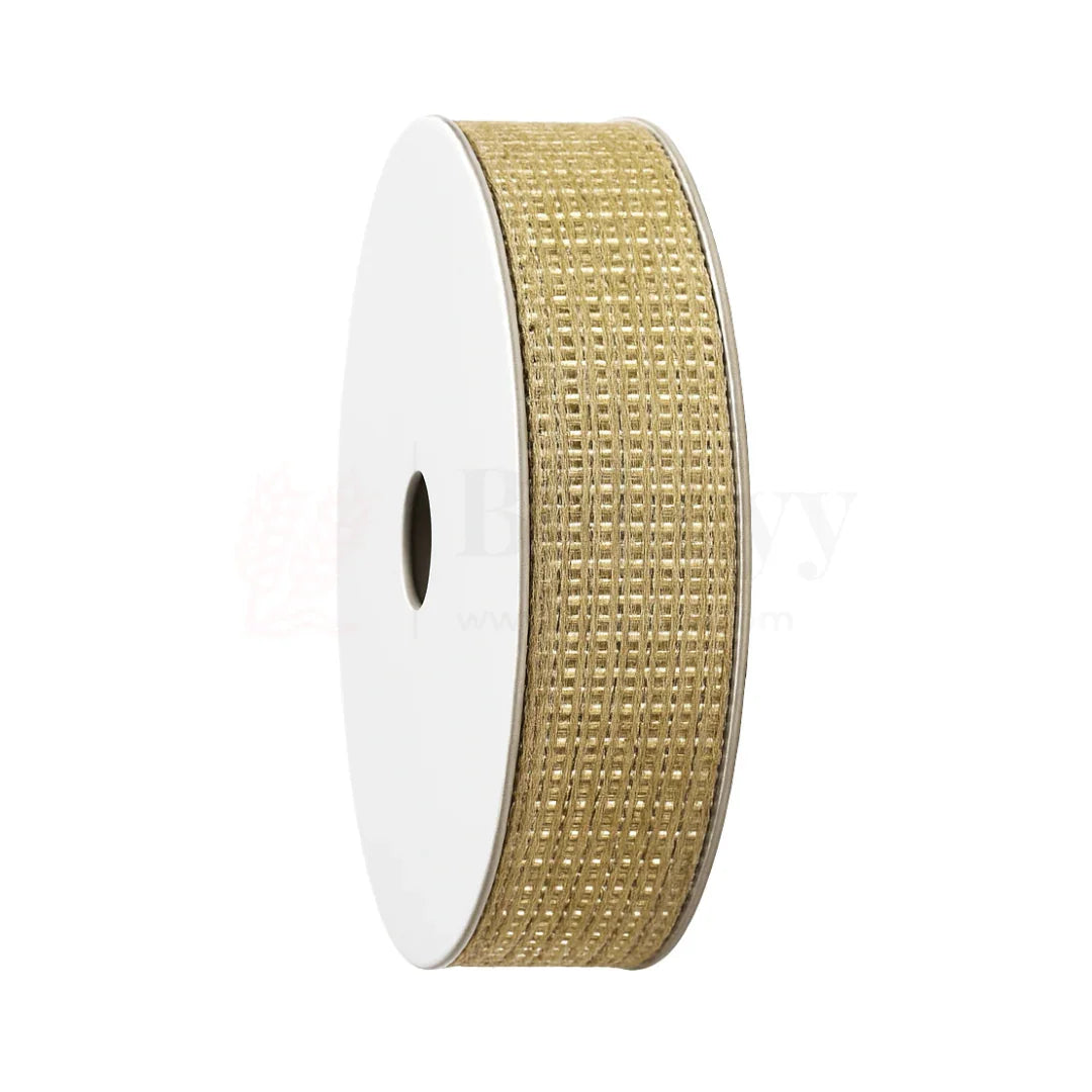 10432 | 1 Inch |18 Mtr- Metallic Beige Jute Ribbon Burlap Roll
