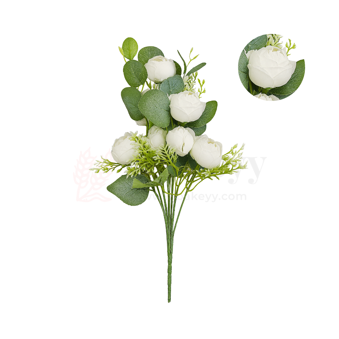 Artificial White Peony Flower Bouquet - 40cm | Elegant Faux Floral Bunch for Home Decor, Vase Styling & Events - Pack of 1