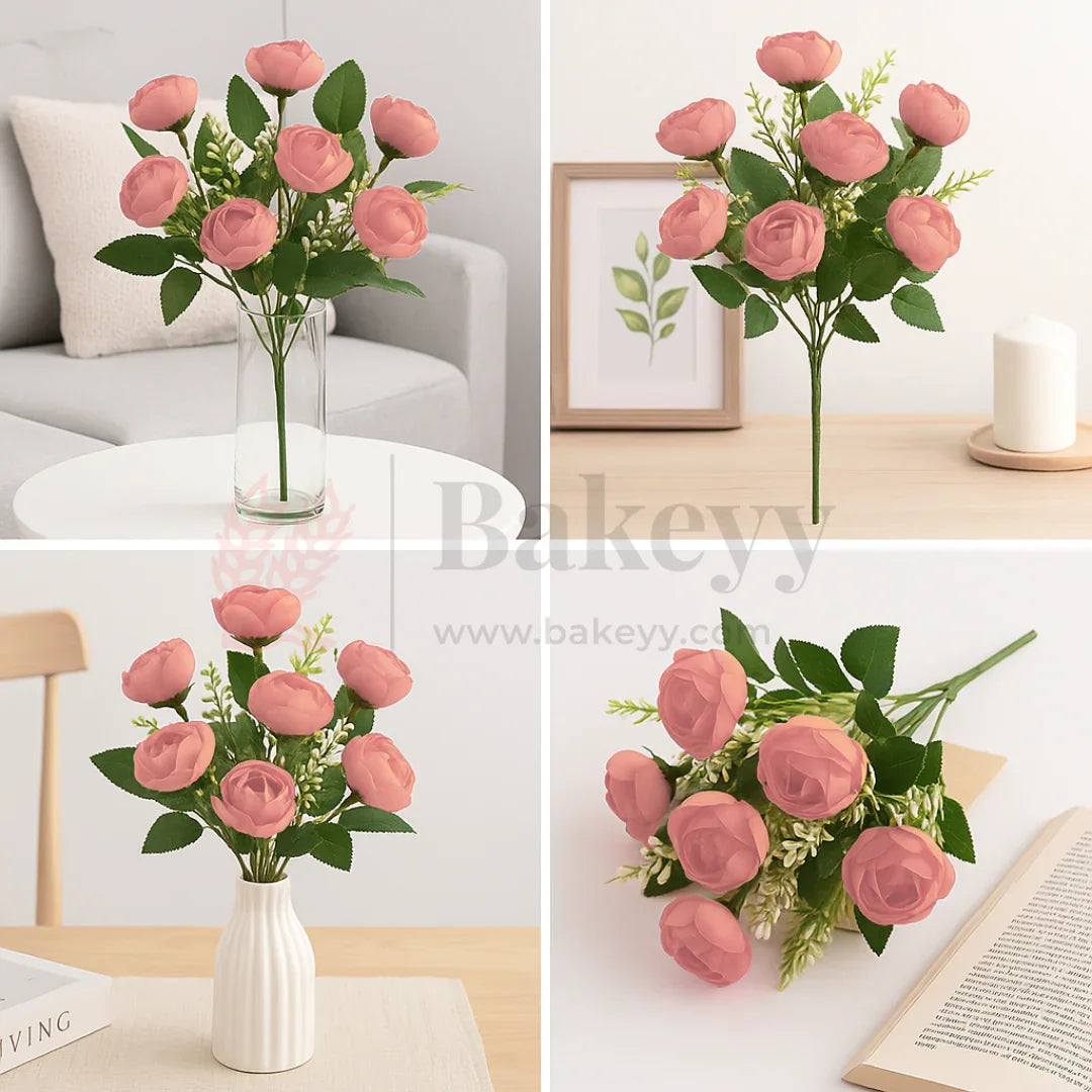 Artificial Pink Rose Flower Bouquet - 40cm | Elegant Faux Floral Bunch for Home Decor, Vase Styling & Events - Pack of 1