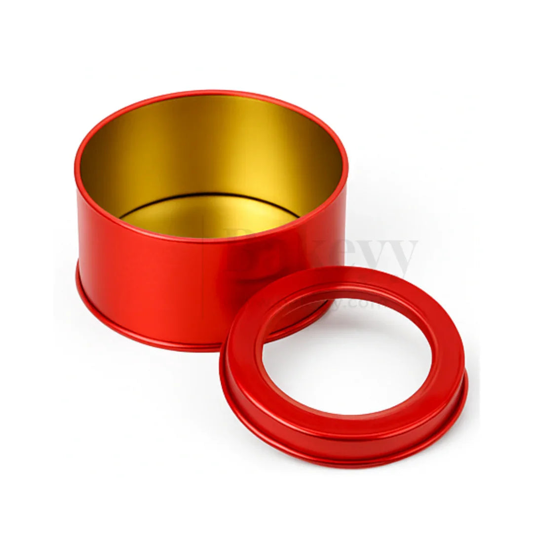 Round Tin Containers with Clear Lids | Gift Box, Chocolate Box, Sweet Box, Jewellery Box, Tin Box | Pack of 12