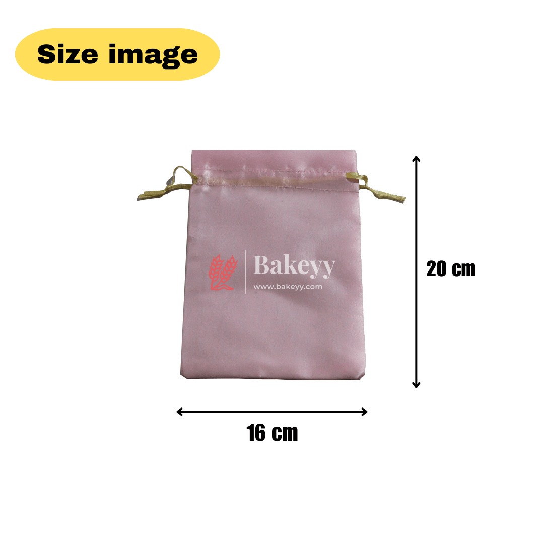 16x20 cm | Satin Potli Bags| Pink Colour | Elegant Drawstring Pouches| for Gifting and Storage| - Bakeyy.com - India - 16x20 cm | Satin Potli Bags| Pink Colour | Elegant Drawstring Pouches| for Gifting and Storage| - Pack of 25