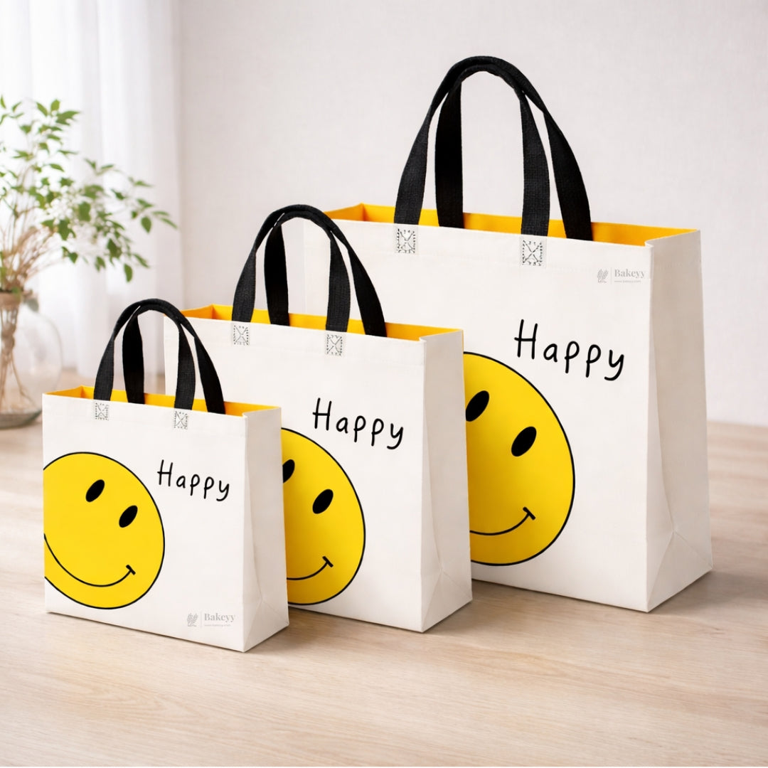 Smiley Theme Laminated Carry Bag | Front & Back Printed Design | 3 Size Options | Pack of 50