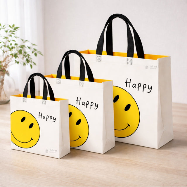 Smiley Theme Laminated Carry Bag | Front & Back Printed Design | 3 Size Options | Pack of 50